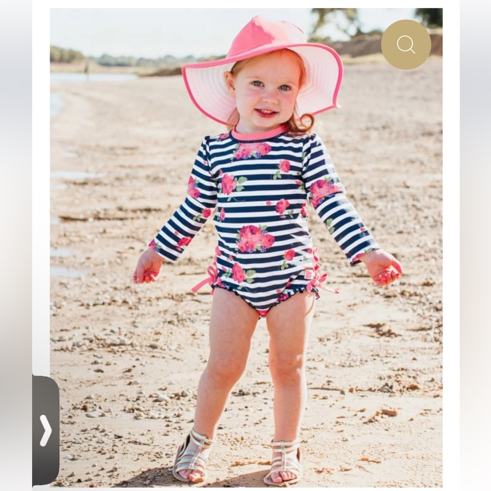 Ruffle Butts Rosy Floral Striped 1 piece, 3-6 months, NWOT, never worn